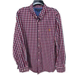 US Polo Association Men's Button Down Shirt Red White Blue Checked Sz XL